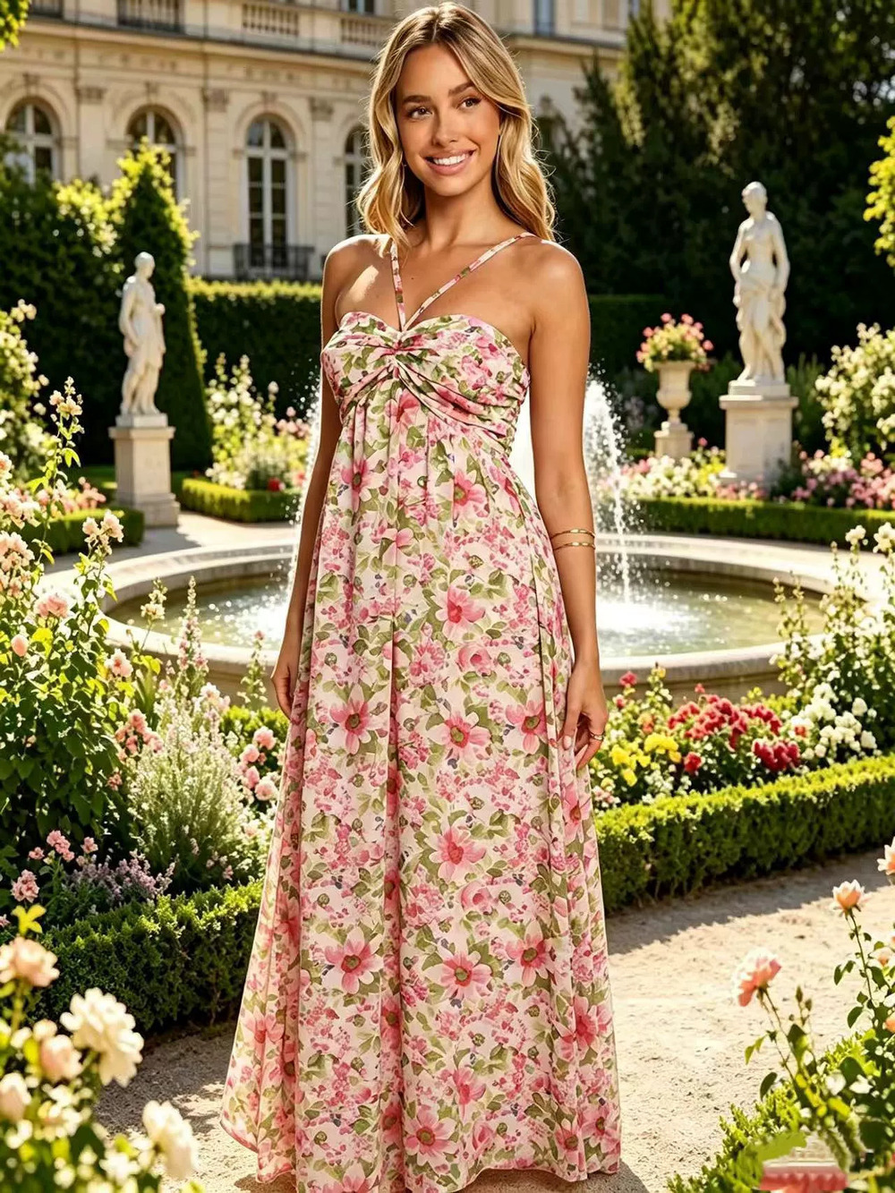 Zara Floral Spaghetti Strap Maxi Dress Summer Beach Vacation
